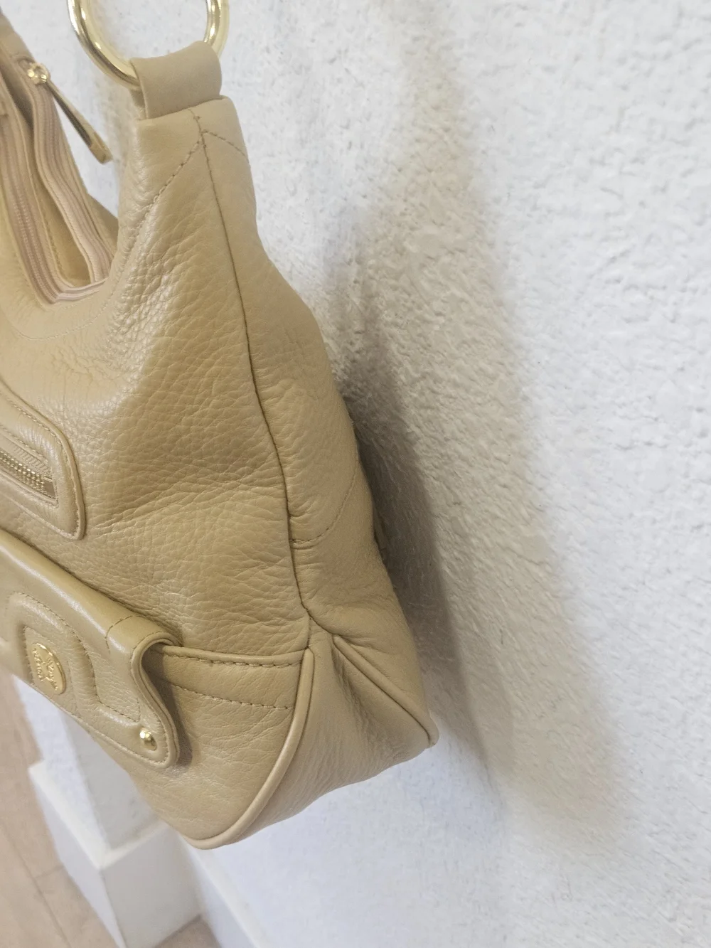 Stone Mountain Leather Hobo Shoulder Bag Purse & Matching Wallet Combo Beige